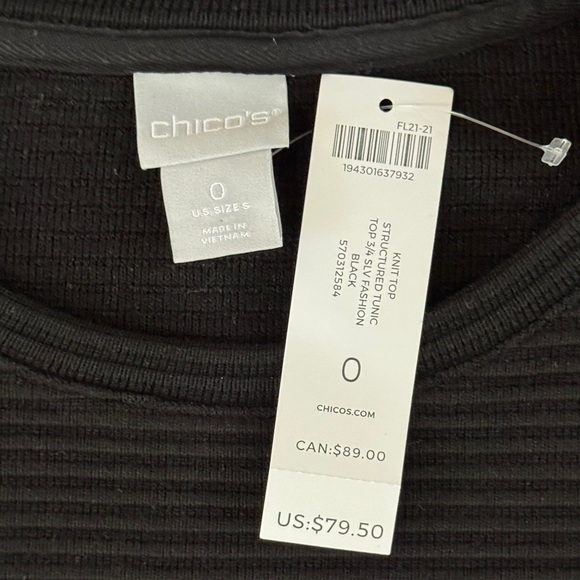 Chico's Ribbed Knit Structured Tunic Top Black - Picture 5 of 10